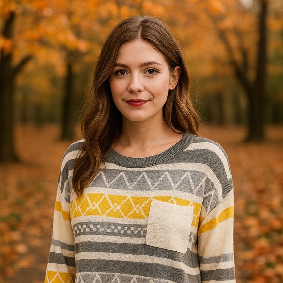 e2 clothing Sweaters - E2 Clothing Cozy Angora Blend Tunic Sweater Multi-Color Gray Yellow Stripe Small